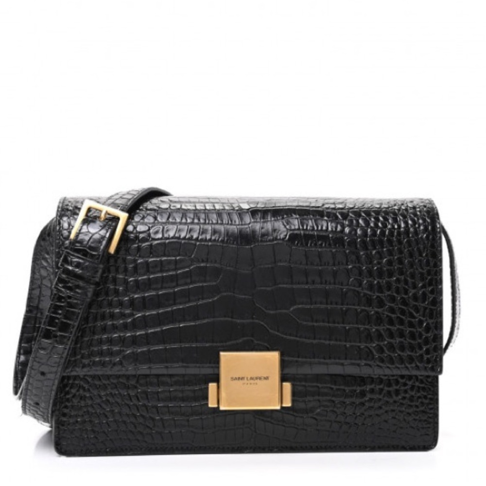 Saint Laurent Black Croc-Embossed Crossbody Bag - EXCELLENT/ Like New